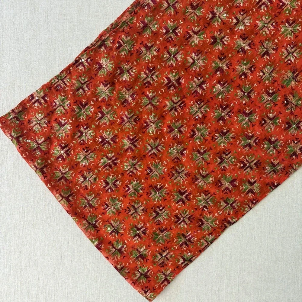 Raj Embroidered Sequin Infinity Scarf One Size Orange 100%‎ Silk Floral Bohemian